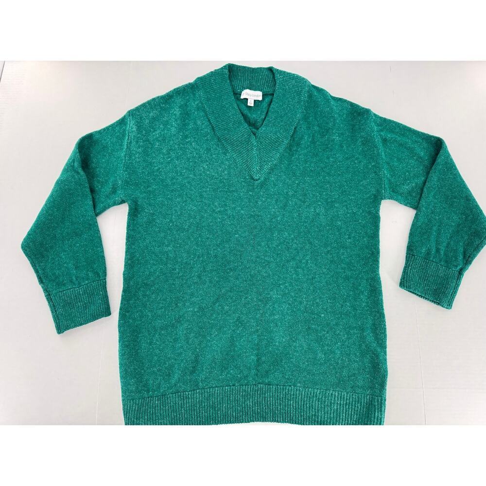 Stacy London Women’s Small Emerald Green Metallic V-Neck Sweater Pullover Cozy